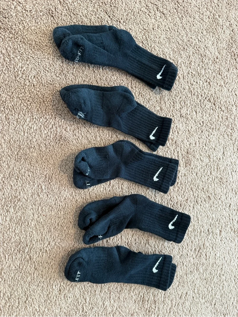 Nike Kids Black Crew Socks with White Swoosh - 5 Pairs